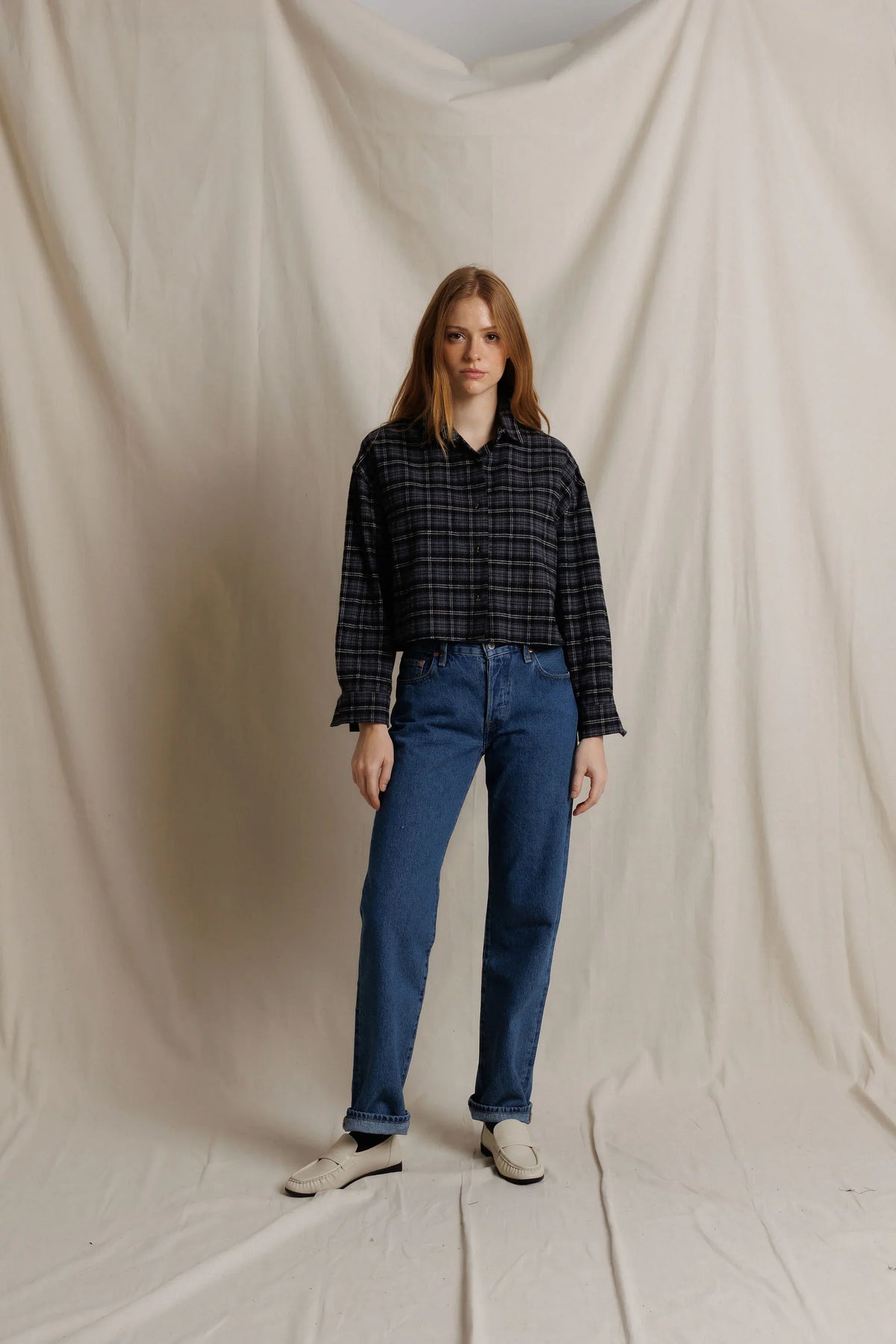 BLACK PLAID TATE BUTTON FRONT SHIRT