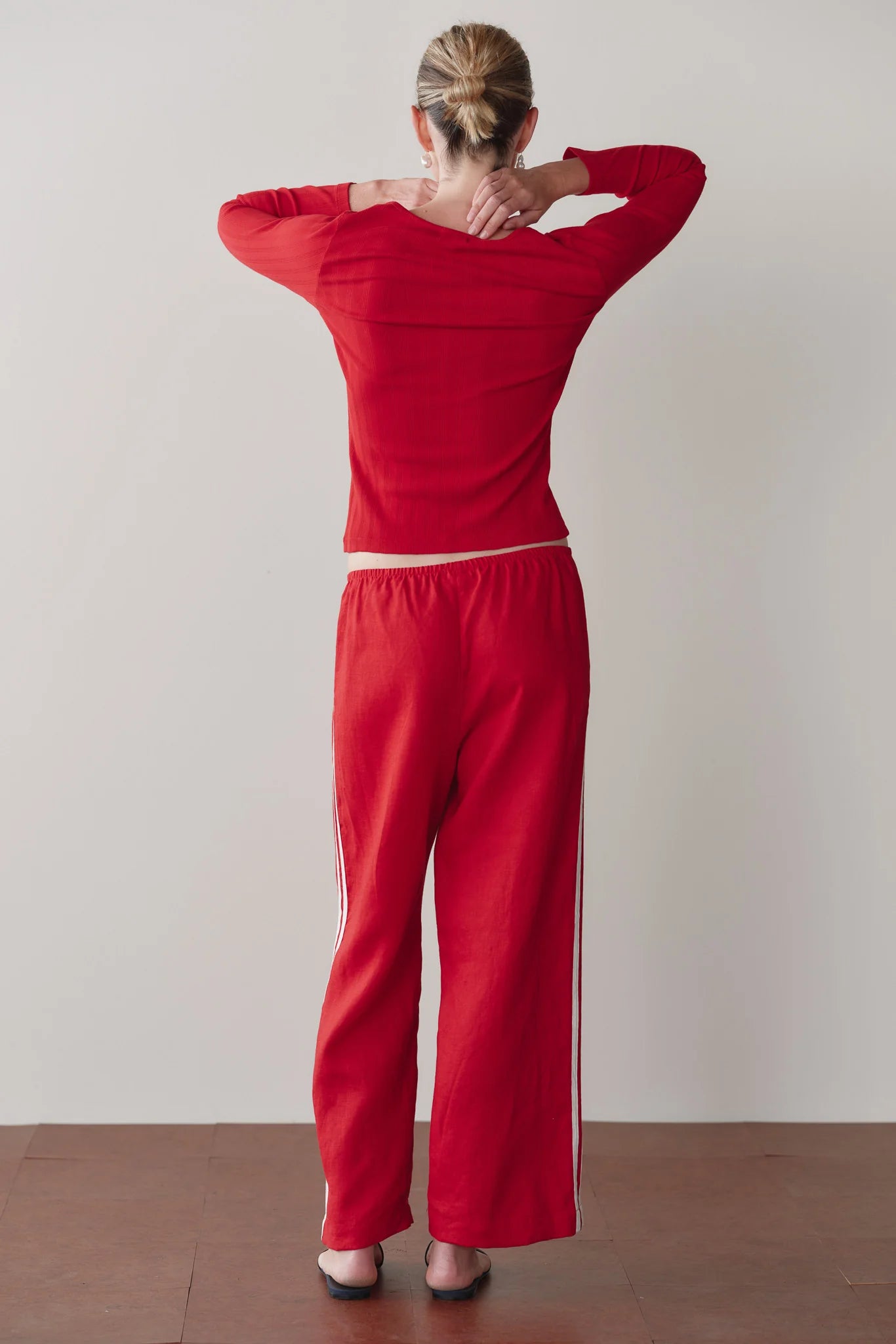 BELLPEPPER LINEN STRIPE CROP PANT