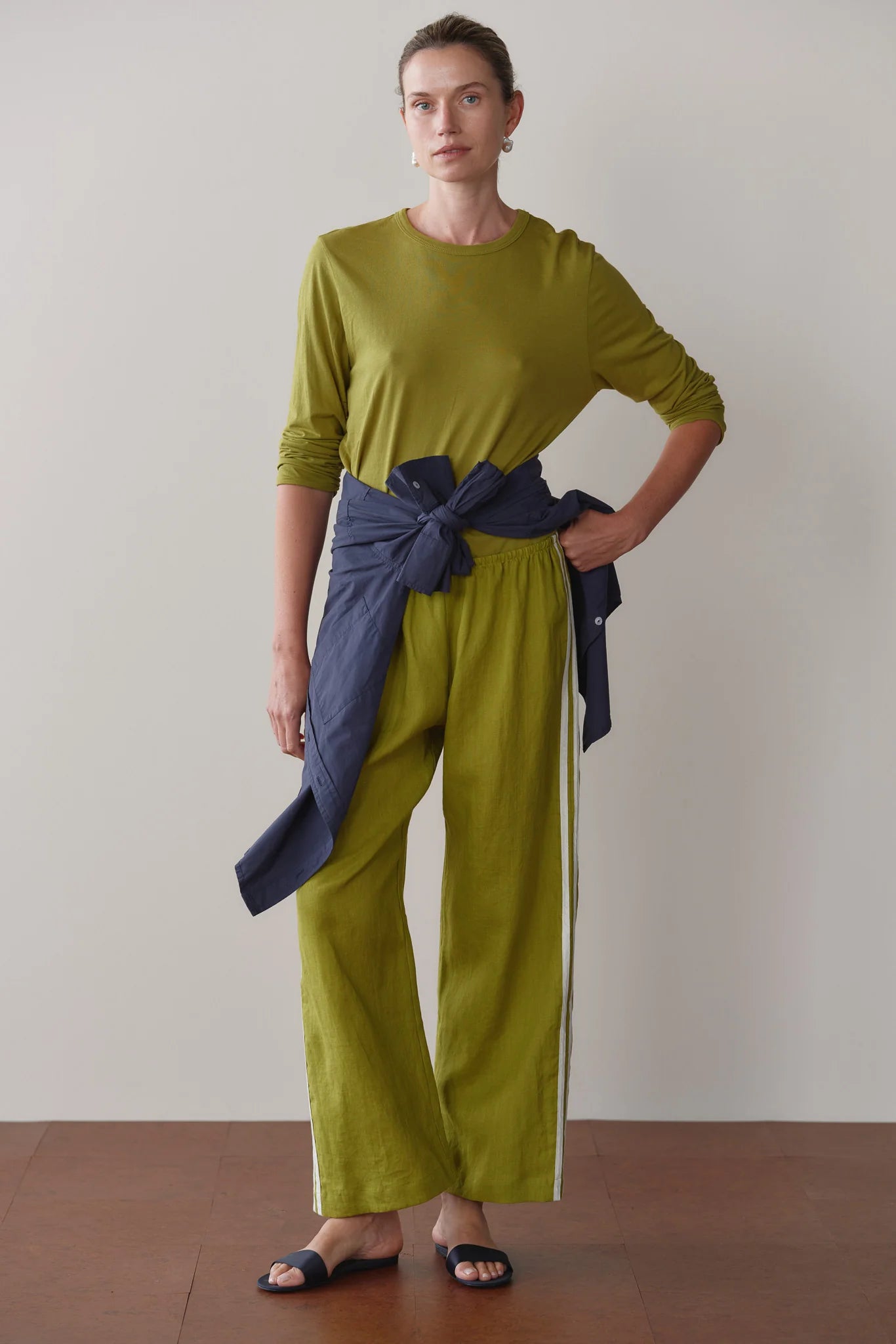 PISTACHIO THE LINEN STRIPE CROP PANT