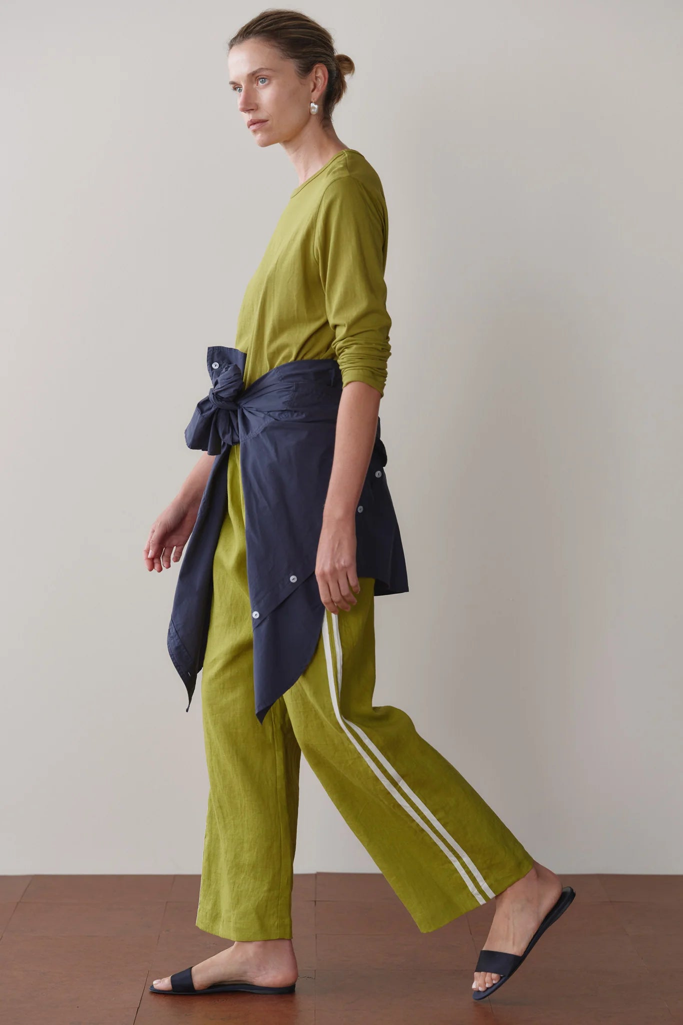 PISTACHIO THE LINEN STRIPE CROP PANT