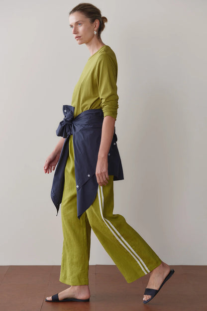 PISTACHIO THE LINEN STRIPE CROP PANT