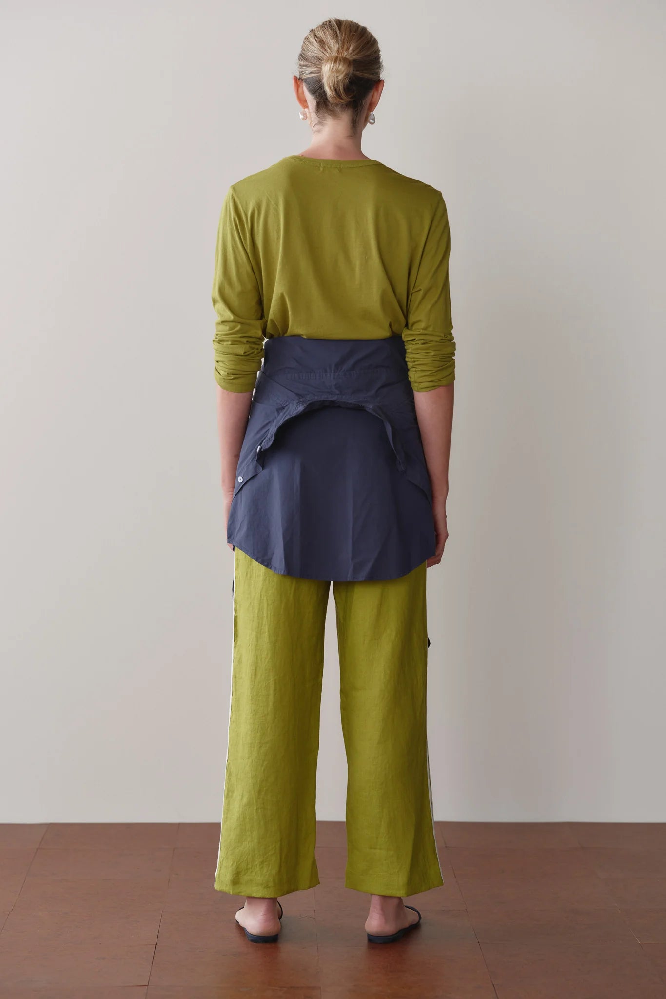 PISTACHIO THE LINEN STRIPE CROP PANT