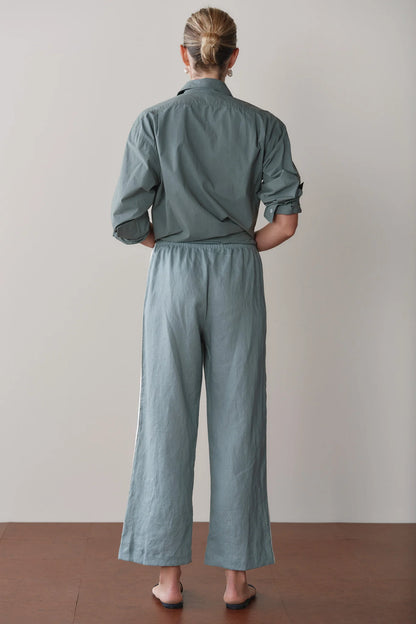 SAGE LINEN STRIPE CROP PANT
