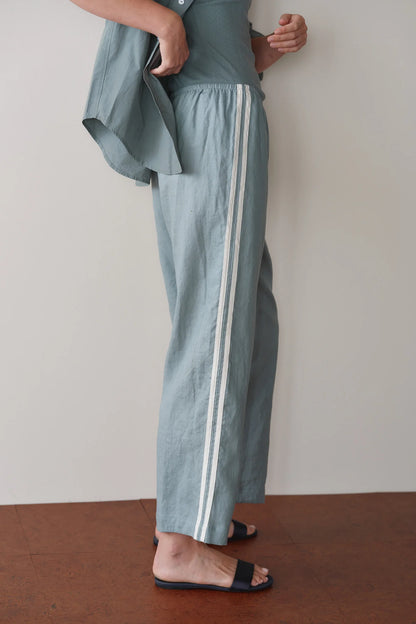 SAGE LINEN STRIPE CROP PANT