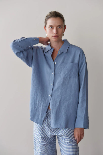 CORNFLOWER LINEN RELAXED SHIRT