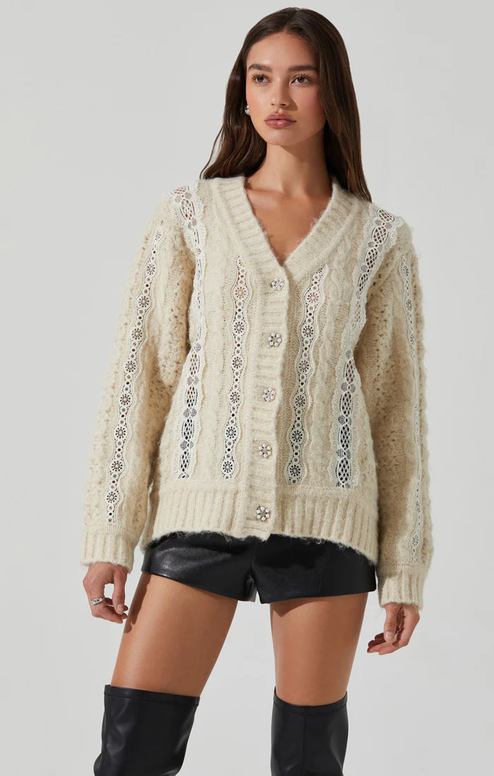 NESMARIE LACE INSET CARDIGAN