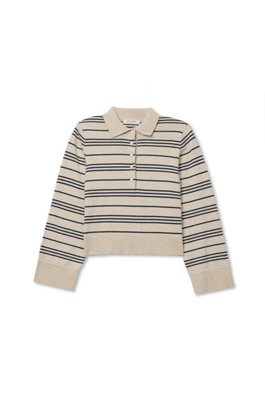 XIMENA STRIPE JOHNNY COLLAR SWEATER