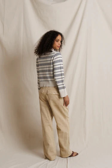 XIMENA STRIPE JOHNNY COLLAR SWEATER