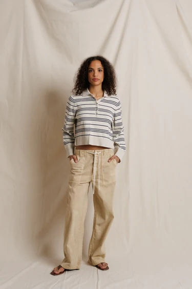 XIMENA STRIPE JOHNNY COLLAR SWEATER